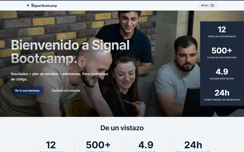 La página de inicio de la plantilla Bootcamp de Programación