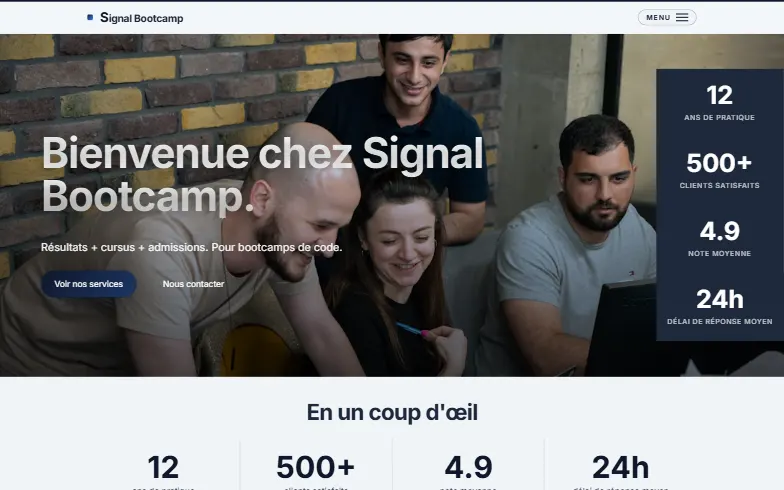 La page d’accueil du modèle Bootcamp Dev