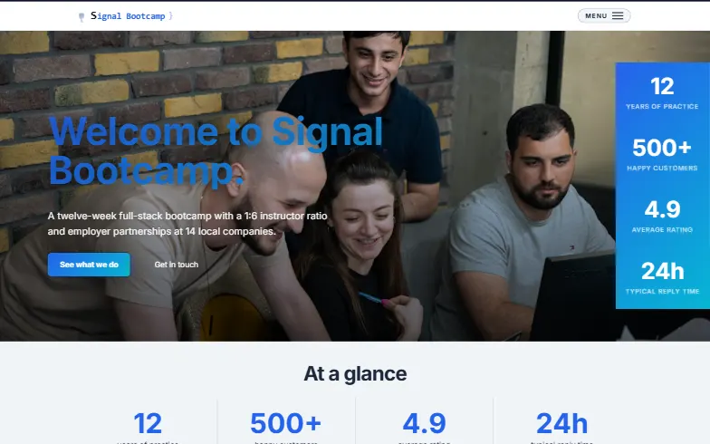 The home page of the Coding Bootcamp template