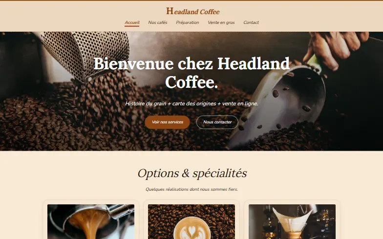 La page d’accueil du modèle Torréfacteur de Café