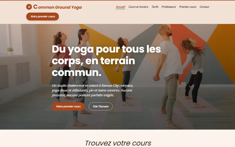La page d’accueil du modèle Common Ground Yoga