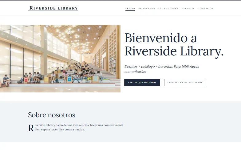 La página de inicio de la plantilla Biblioteca Comunitaria
