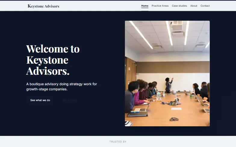 The home page of the Consulting template