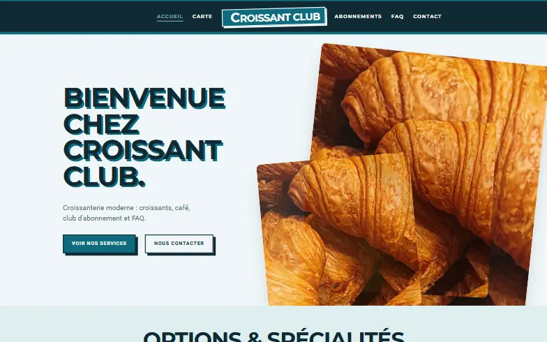 La page d’accueil du modèle Club du Croissant