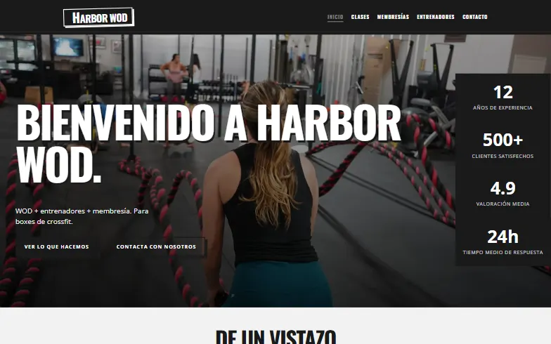 La página de inicio de la plantilla Box de CrossFit