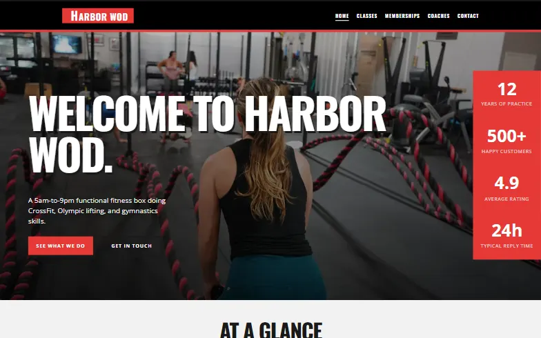 The home page of the CrossFit Box template