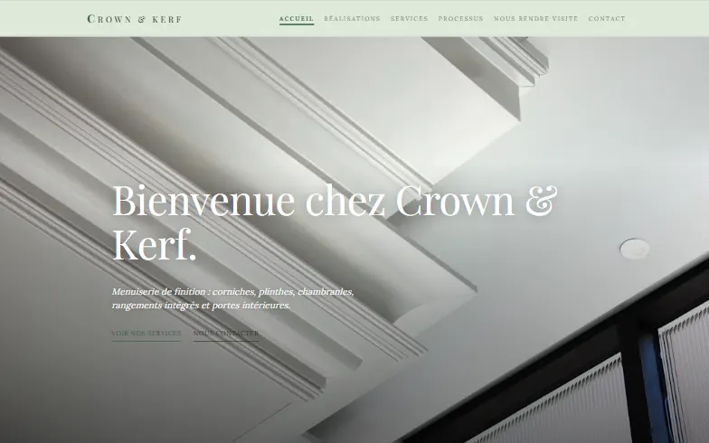 La page d’accueil du modèle Crown & Kerf