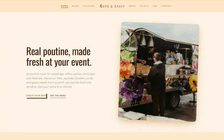 The home page of the Poutine Truck & Event Catering template