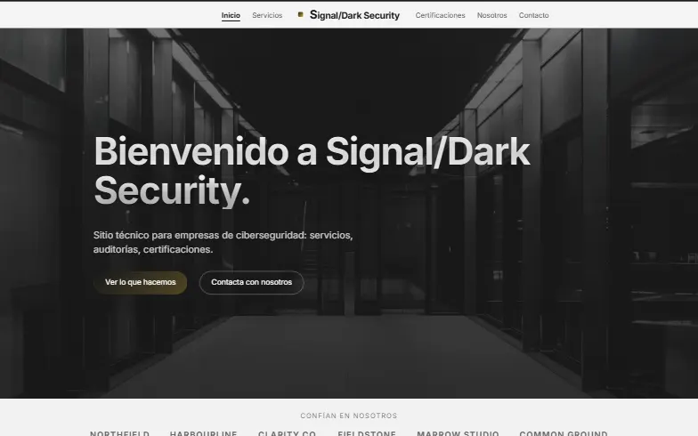 La página de inicio de la plantilla Firma de Ciberseguridad