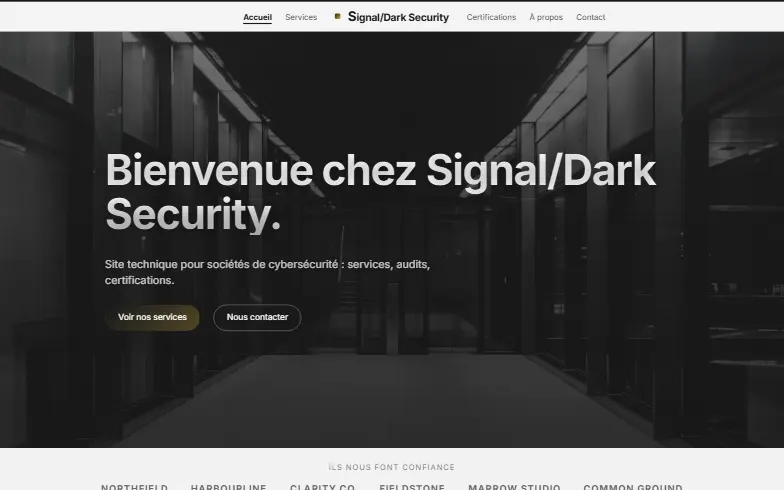 La page d’accueil du modèle Entreprise de Cybersécurité