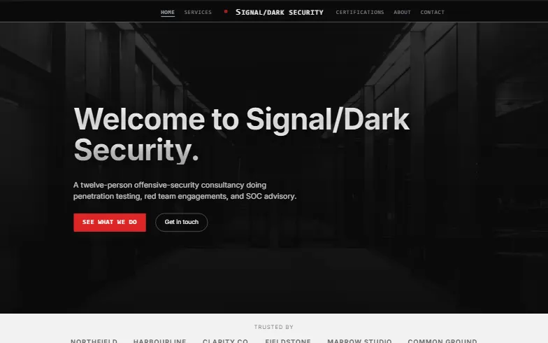 The home page of the Cybersecurity Firm template