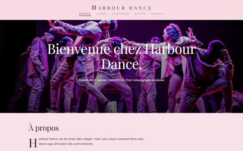 La page d’accueil du modèle Compagnie de Danse