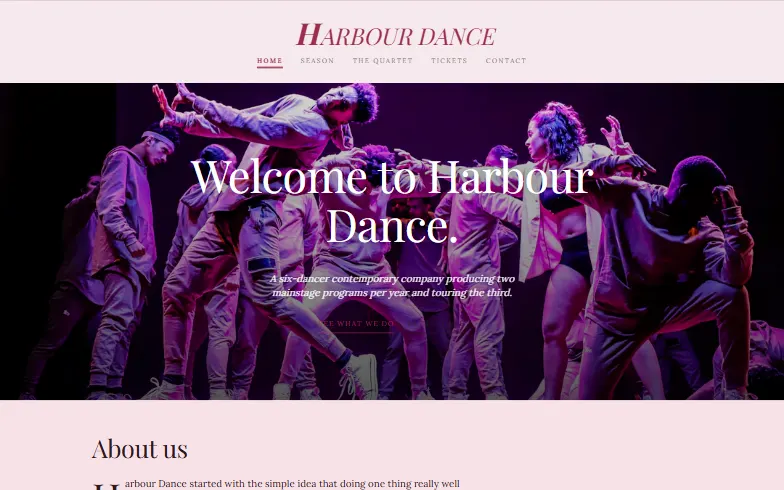 The home page of the Dance Company template