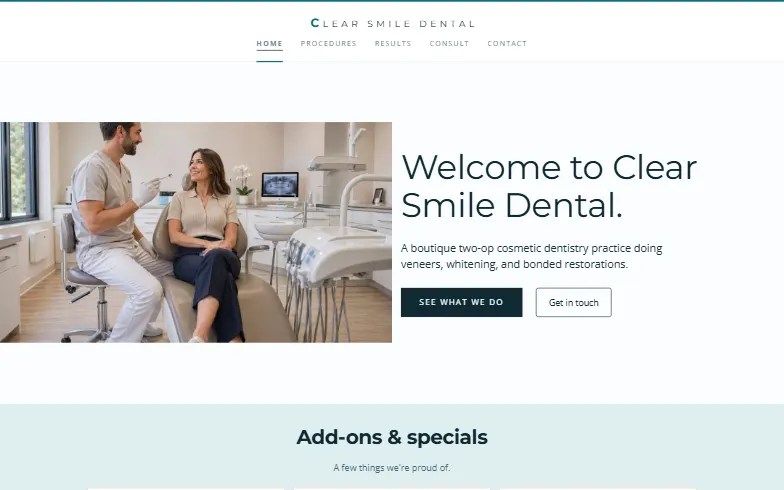 The home page of the Cosmetic Dentist template