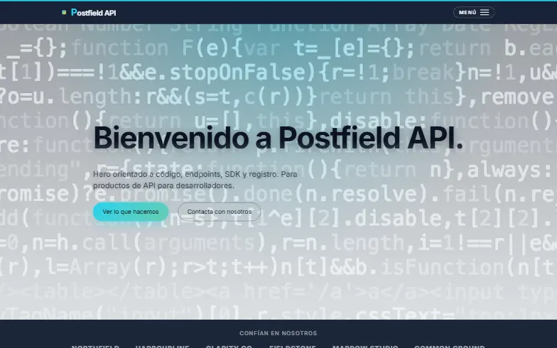 La página de inicio de la plantilla Producto API