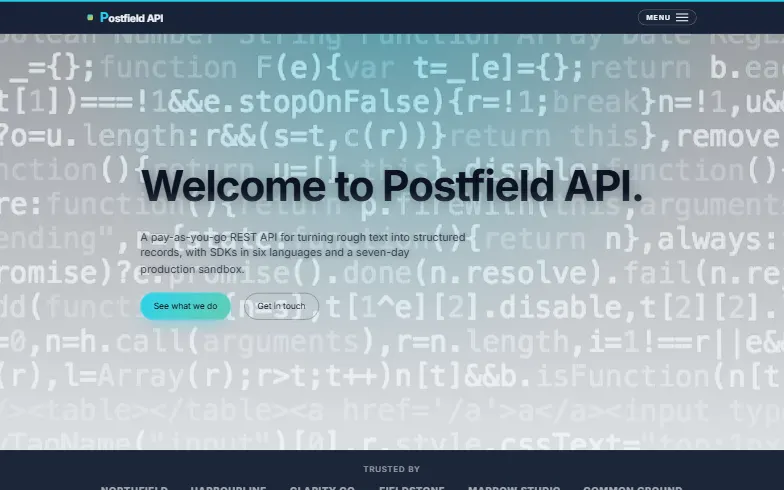 The home page of the API Docs Product template