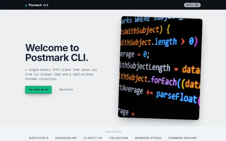 The home page of the Dev Tool template