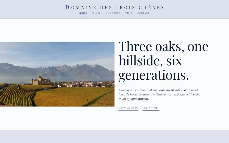 The home page of the Château Wine Estate template