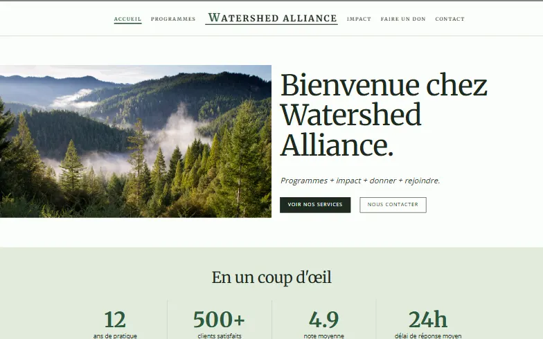 La page d’accueil du modèle ONG Environnementale