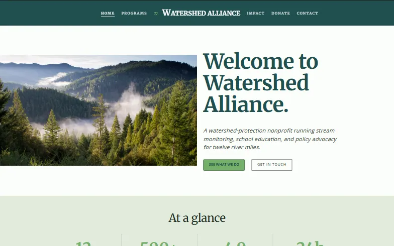 The home page of the Environmental NGO template