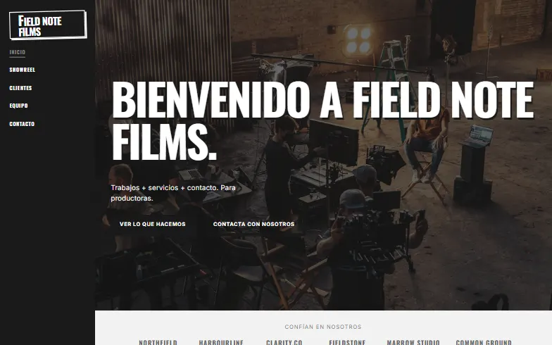 La página de inicio de la plantilla Productora de Cine