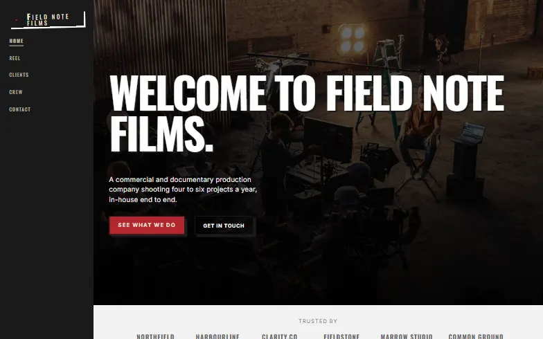 The home page of the Film Production template