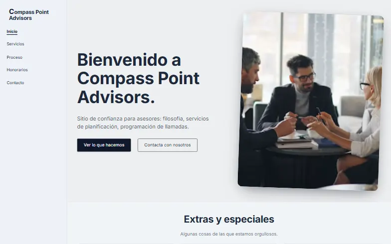 La página de inicio de la plantilla Asesor Financiero