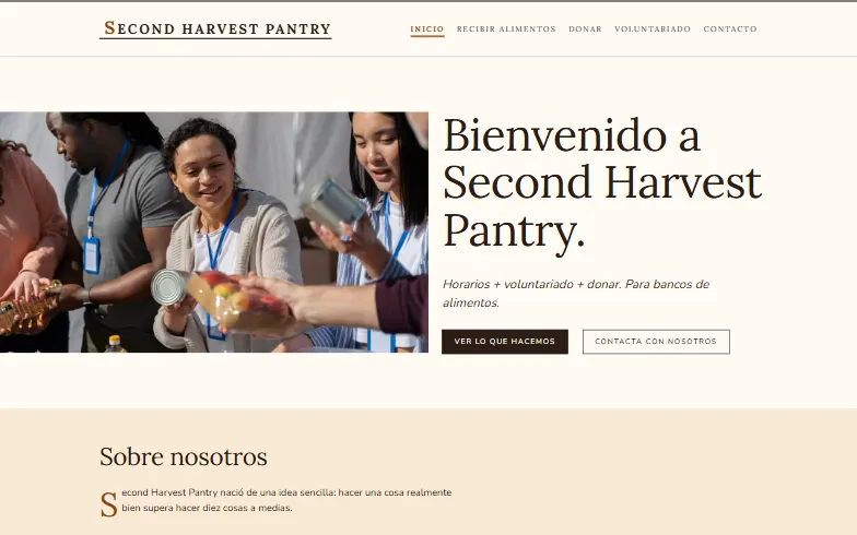 La página de inicio de la plantilla Banco de Alimentos