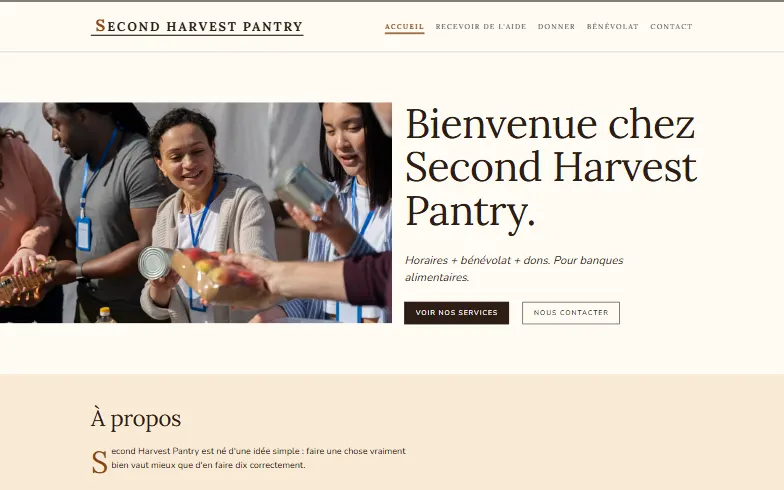 La page d’accueil du modèle Banque Alimentaire