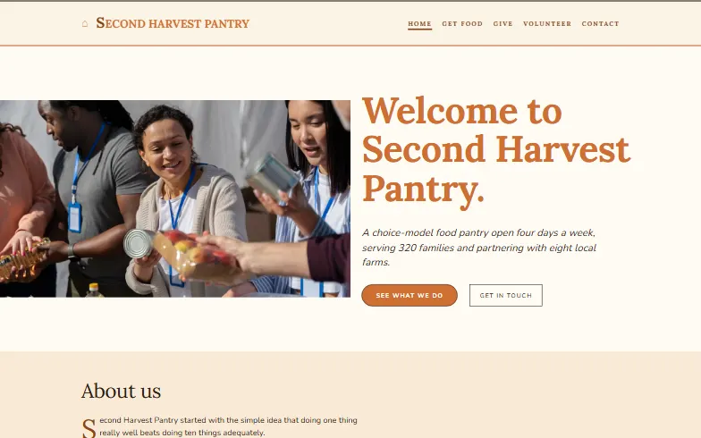 The home page of the Food Pantry template