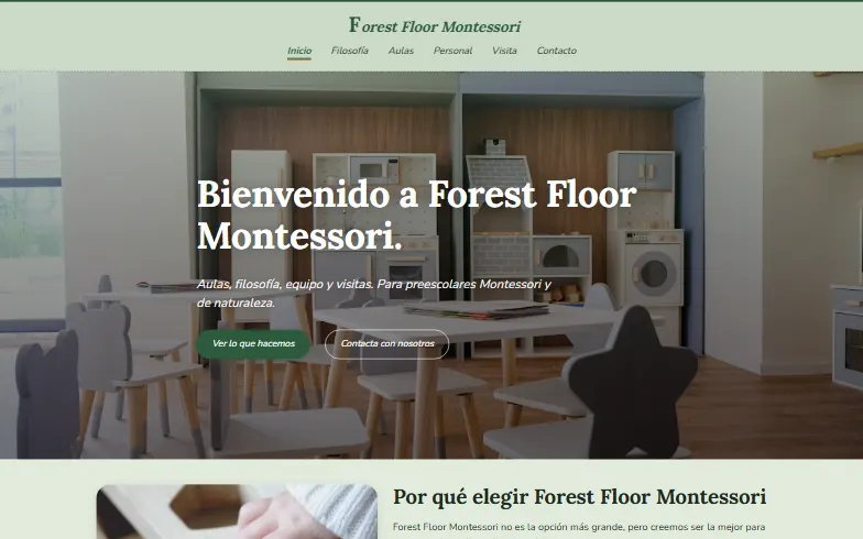 La página de inicio de la plantilla Preescolar Montessori