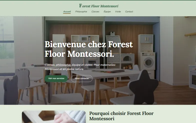 La page d’accueil du modèle Maternelle Montessori