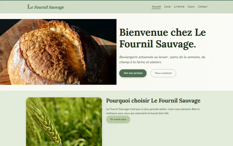 La page d’accueil du modèle Levain au Feu de Bois