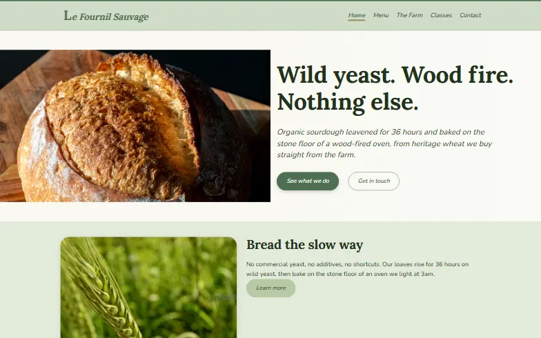 The home page of the Wood-Fired Sourdough template