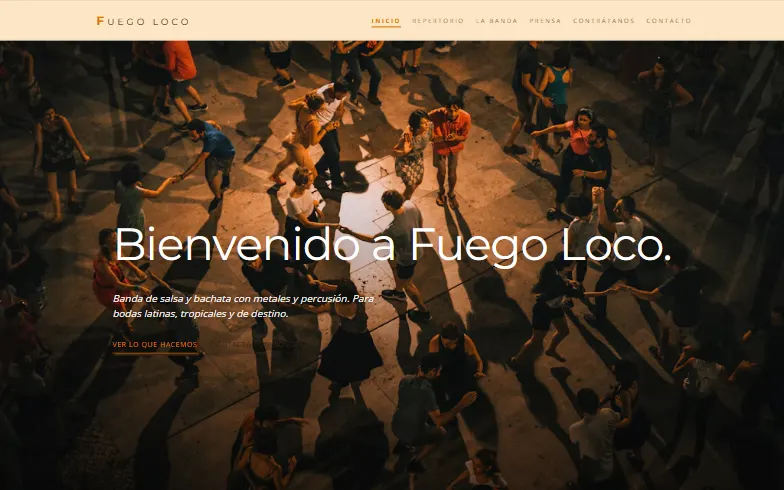 La página de inicio de la plantilla Fuego Loco