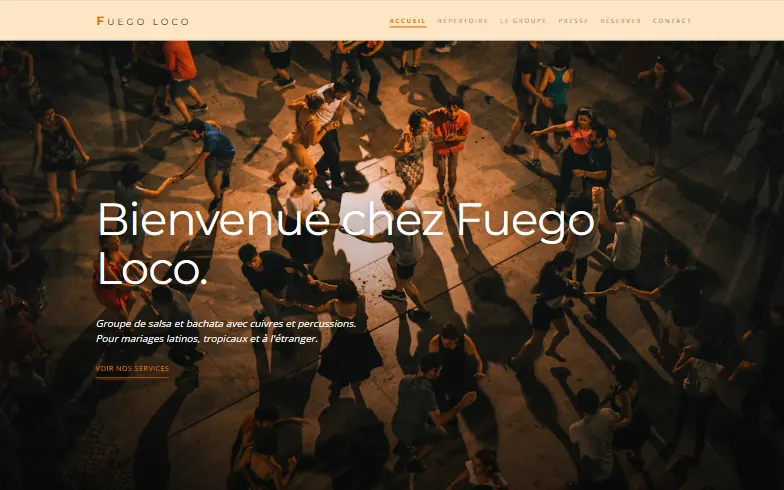 La page d’accueil du modèle Fuego Loco