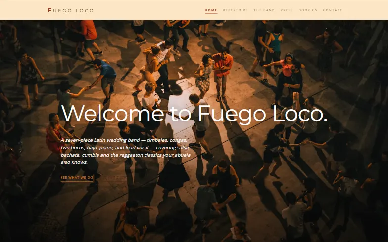 The home page of the Fuego Loco template