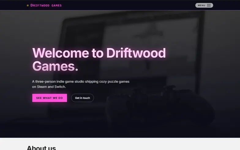 The home page of the Indie Game Studio template