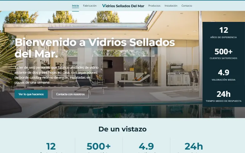 La página de inicio de la plantilla Fabricante de Vidrios Aislantes