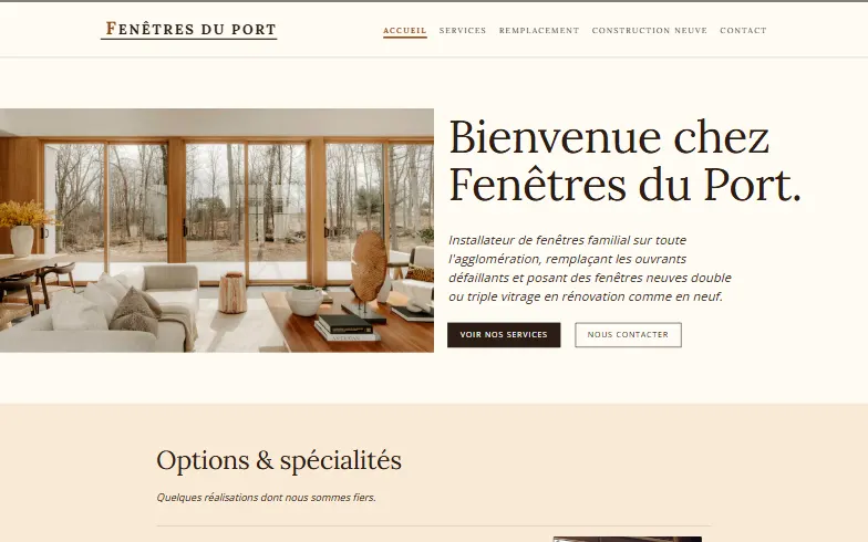 La page d’accueil du modèle Installateur de Fenêtres Résidentielles