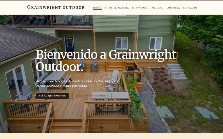 La página de inicio de la plantilla Grainwright Outdoor