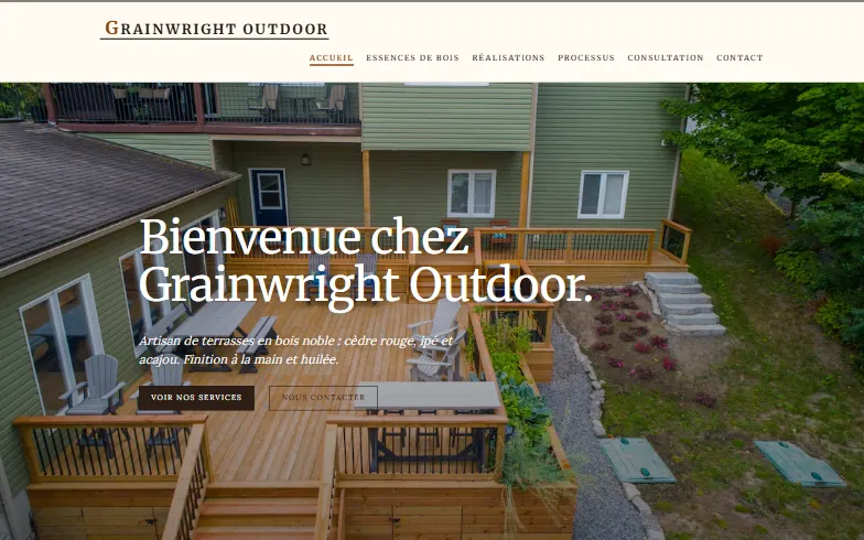 La page d’accueil du modèle Grainwright Outdoor