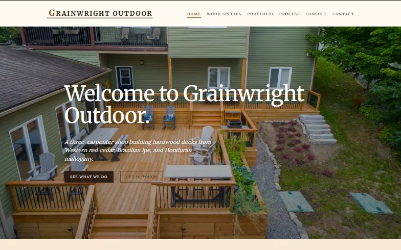 The home page of the Grainwright Outdoor template