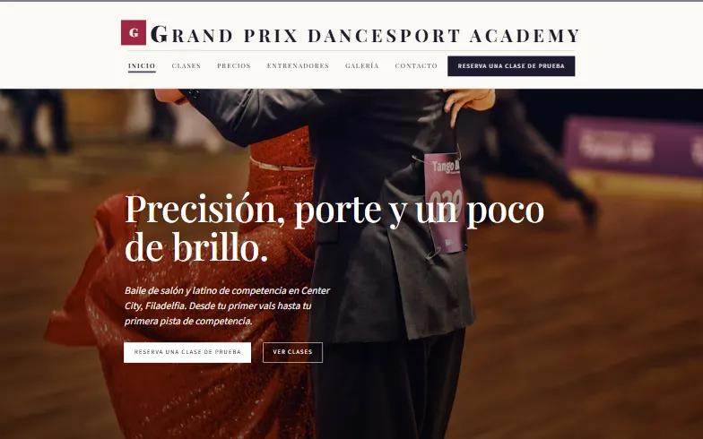 La página de inicio de la plantilla Grand Prix DanceSport Academy