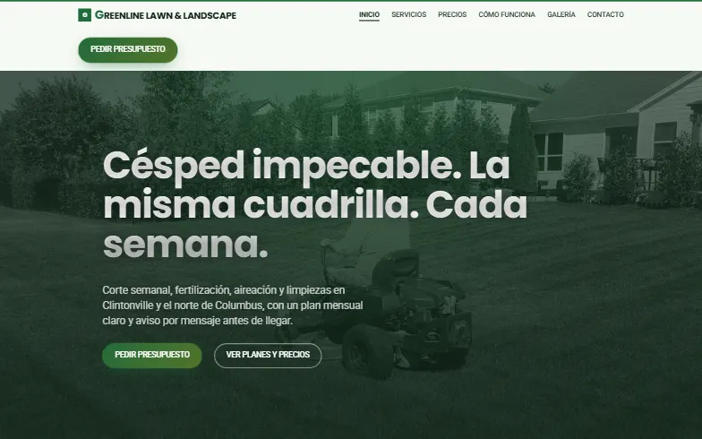 La página de inicio de la plantilla Greenline Lawn & Landscape