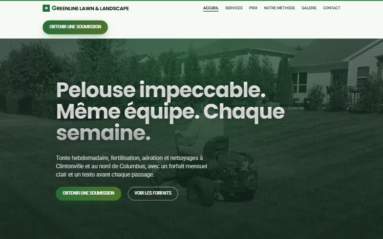 La page d’accueil du modèle Greenline Lawn & Landscape