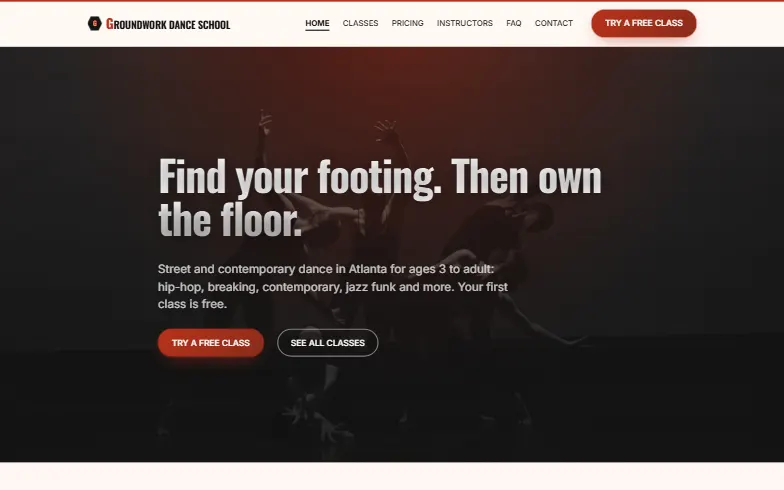 The home page of the Groundwork Dance School template