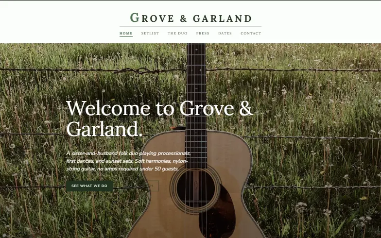 The home page of the Grove & Garland template