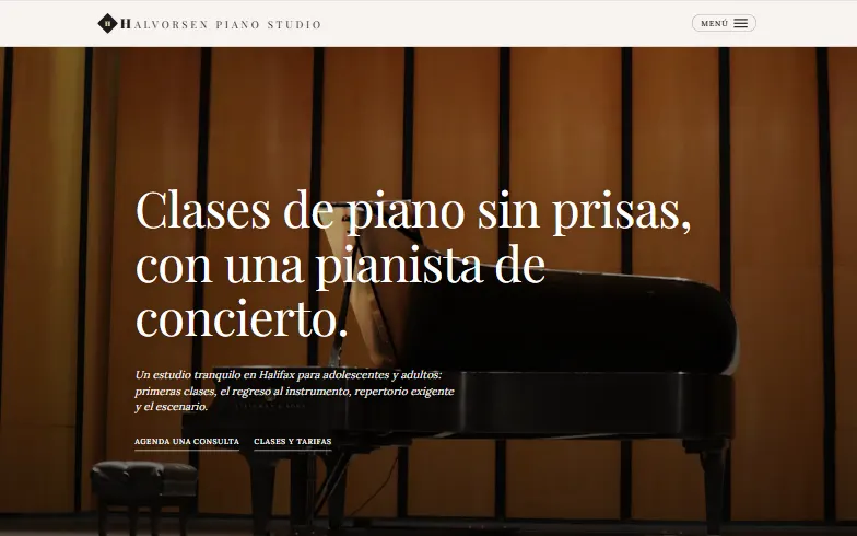 La página de inicio de la plantilla Halvorsen Piano Studio