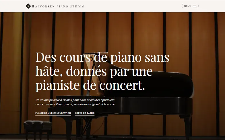La page d’accueil du modèle Halvorsen Piano Studio